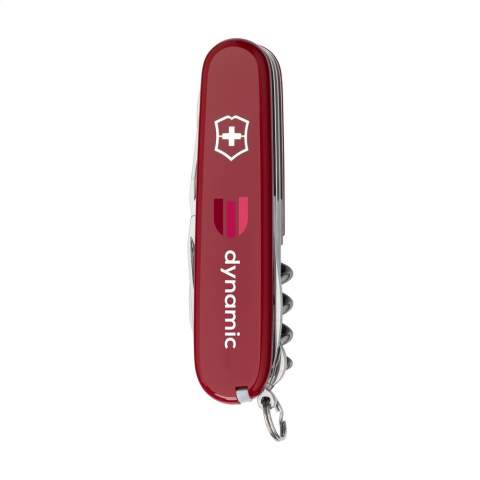 Original Swiss pocket knife from the Victorinox Officer's line: with ABS handle, connecting plates of hard-anodised aluminium and tools made from 100% recycled steel. 10-pieces with 14 functions: large knife, small knife, corkscrew, can opener with small screwdriver 3 mm, bottle opener with large screwdriver 6 mm, reamer with punch and sewing awl, wire stripper, scissors, multifunctional hook, keyring, tweezers and toothpick. Includes instruction manual and lifetime warranty on material and manufacturing defects. Victorinox knives are a worldwide symbol for reliability, functionality and perfection. Please note local rules may apply regarding the possession and/or carrying of knives or multitools in public. Each item is individually boxed.