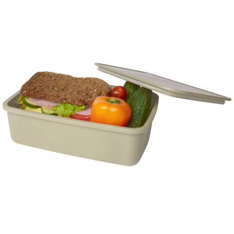 Die 800 ml-Dovi-Lunchbox besteht zu 100 % aus recyceltem Kunststoff und ist damit eine nachhaltige und trendige Wahl. Der Deckel ist mit einem Gummibandverschluss versehen, der ihn auch unterwegs sicher hält.