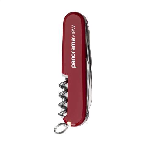 Original Swiss pocket knife from the Victorinox Officer's line: with ABS handle, connecting plates of hard-anodised aluminium and tools made from 100% recycled steel. 10-pieces with 14 functions: large knife, small knife, corkscrew, can opener with small screwdriver 3 mm, bottle opener with large screwdriver 6 mm, reamer with punch and sewing awl, wire stripper, scissors, multifunctional hook, keyring, tweezers and toothpick. Includes instruction manual and lifetime warranty on material and manufacturing defects. Victorinox knives are a worldwide symbol for reliability, functionality and perfection. Please note local rules may apply regarding the possession and/or carrying of knives or multitools in public. Each item is individually boxed.