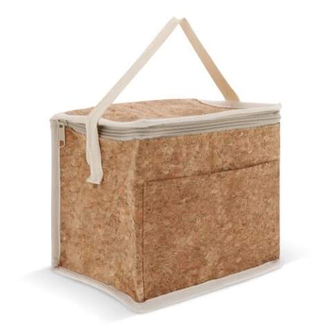 This square cooler bag made of cork material is ideal for keeping your items cold. It has a carry handle for ease of use.