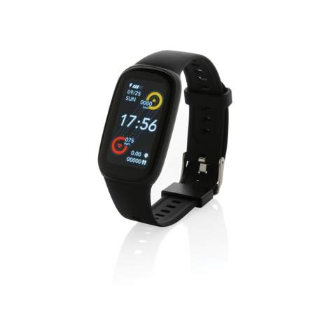 The tracker that helps you find more energy and makes you feel at your best. The tracker is waterproof (IP67) with comfortable recycled TPU  wristband to wear the bracelet both day and night. With easy to use large 1.47” Full touch OLED colour screen. Made with RCS (Recycled Claim Standard) certified recycled TPU  armband and ABS frame. Total recycled content: 28% based on total item weight. RCS certification ensures a completely certified supply chain of the recycled materials. Including free APP. BT5.0. Functions: Message reminder, Intelligent alarm clock, Clock, Step count, Distance, Calories, Heart rate & Blood pressure monitoring, Blood oxygen monitoring, Multi-sport mode (11) ,Walking, Running Mode, Riding mode, Sit-up mode etc.), Music control, Message notifications, Sleep mode, Incoming call, Stopwatch. Start your healthier lifestyle today. Standby time of 20 days and working time up to 10 days. Packed in FSC® mix kraft packaging. Item and accessories 100% PVC free.<br /><br />HasBluetooth: True<br />PVC free: true