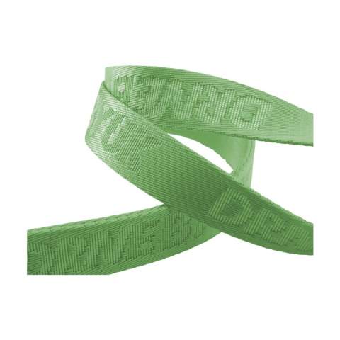 Lanyard made from strong woven 100% nylon material. With solid metal carabiner. Including woven logo in the same colour as the nylon of the lanyard. Available in any colour.