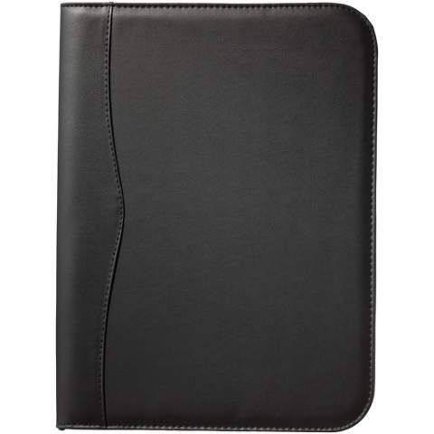 The perfect item with which every employee indirectly contributes to greater awareness of every brand: the Ebony portfolio. The A4-sized portfolio includes a handy compartment plus a zipper pocket for storing documents. Next to this, it has a 20-pages lined notepad plus a pen loop (pen and accessories not included). Close the portfolio with the zipper to keep the contents neat and well protected. The portfolio is made of durable imitation leather and offers plenty of space for large logos.