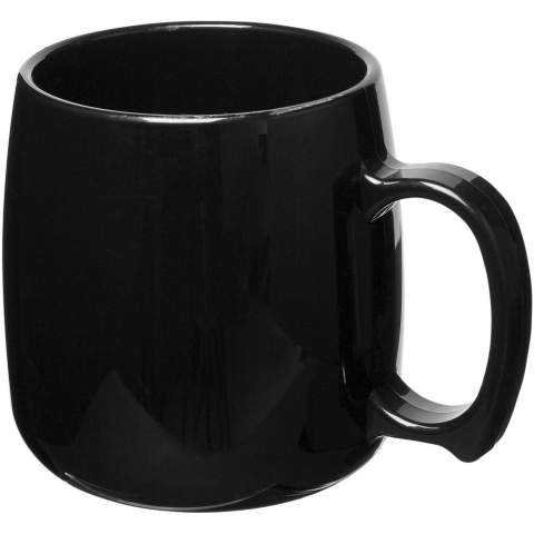 Durable, single-wall plastic mug. Volume capacity is 300 ml. Made in the UK.