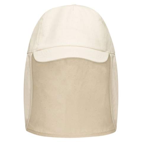 Nie wieder Sonnenbrand, mit dieser Legionärscap mit flachem Schirm
und Nackenschutz! Die Baumwollcap mit fünf Panelen, Snapstrap und Stirnverstärkung kann mit einem Transferdruck veredelt werden. Perfekt für heiße Sommertage!
