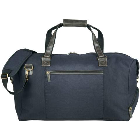 Exhibit your powerhouse style with the Capitol Collection, a blend of classic and contemporary design. Standard features include large main zipped compartment, dedicated zipped shoe pocket, and front zipped pocket for additional storage. Detachable, adjustable padded strap and carrying handles for ease of travel. Imitation leather accents and antique hardware.