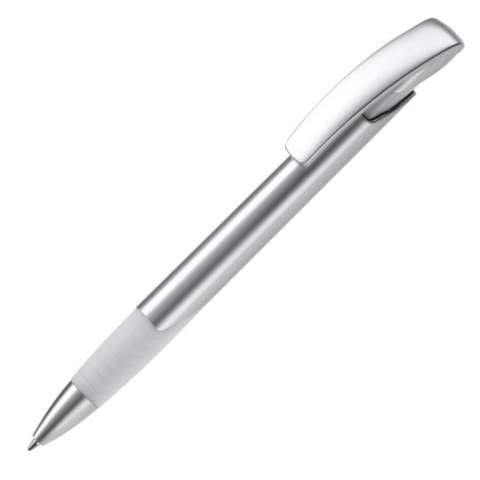 Moderner Kugelschreiber-Toppoint Design! Einzigartiges Design mit silbernen Teilen und matter Metallspitze. Farbige Manschette und farbiges Oberteil. Mine blauschreibend. 