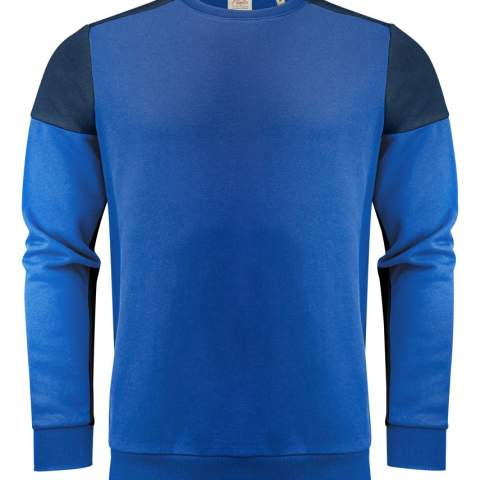 Bicolor sweatshirt met ronde hals. Contrasterend neklint. Geborsteld aan de binnenzijde. 2x2 rib met elastaan aan de boord onderaan en aan de manchetten. Uitscheurbaar neklabel en afzonderlijk geweven maatlabel. Aan de binnenzijde van de linkerzijnaad werd een zakje voorzien voor het innaaien van een waschip. Oeko-Tex 100 gecertificeerd.