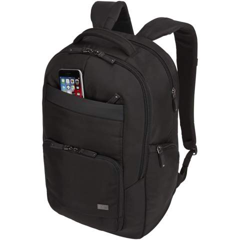 Features a large zippered main compartment with a padded 15.6" laptop and 10.1" tablet sleeve and a zippered mesh pocket for cables and accessories. Comes with a front organization panel to storage small electronics, cables, accessories, business cards and keys. Contains expandable side pockets for water bottle or power brick, padded shoulder straps, quilted air mesh back panel, soft handle and trolley tunnel. Case Logic warranty: 25 years.