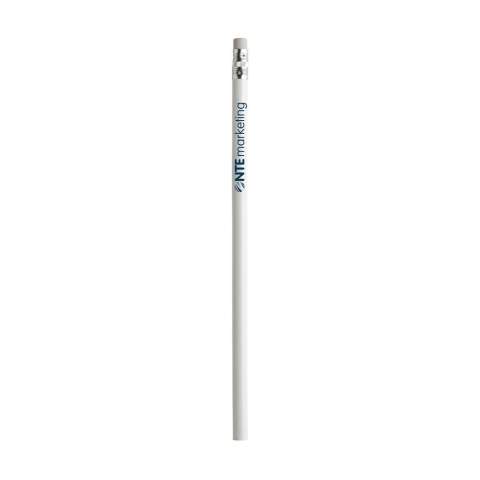 Crayon de bois (HB) non taillé avec gomme. Laqué.