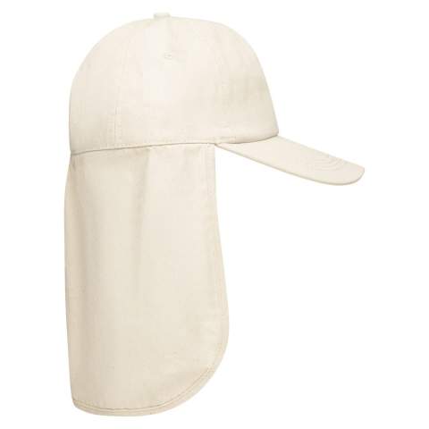 Nie wieder Sonnenbrand, mit dieser Legionärscap mit flachem Schirm
und Nackenschutz! Die Baumwollcap mit fünf Panelen, Snapstrap und Stirnverstärkung kann mit einem Transferdruck veredelt werden. Perfekt für heiße Sommertage!
