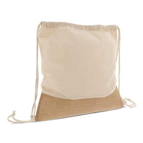 Rucksackbeutel aus Baumwolle und Jute. Einfach und bequem um auf dem Rücken zu tragen.