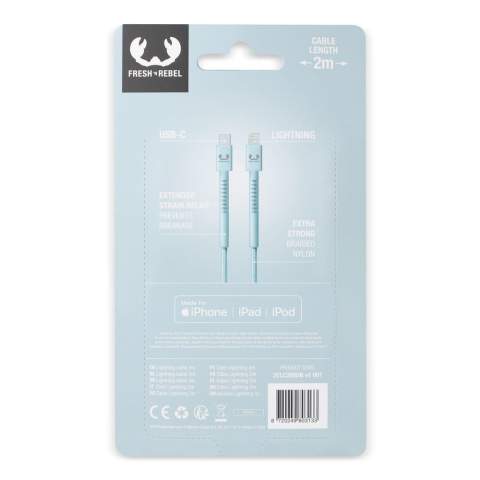 Ce câble sera votre nouvel accessoire préféré, vous pouvez facilement charger vos produits Apple (avec une connexion Lightning) avec ce câble en nylon tressé solide et élégant de 2 mètres de long. La connexion Lightning et la connexion USB-C peuvent toutes deux être insérées dans l'appareil de 2 manières. Ne cherchez donc plus jamais le haut et le bas. Choisissez votre couleur préférée et assortissez le câble à votre style de vie préféré, à la mode ou à la couleur de votre entreprise. Le câble facilite également la charge, car il ne s'emmêle pas et la décharge de traction extra longue et solide protège le câble de la rupture.
