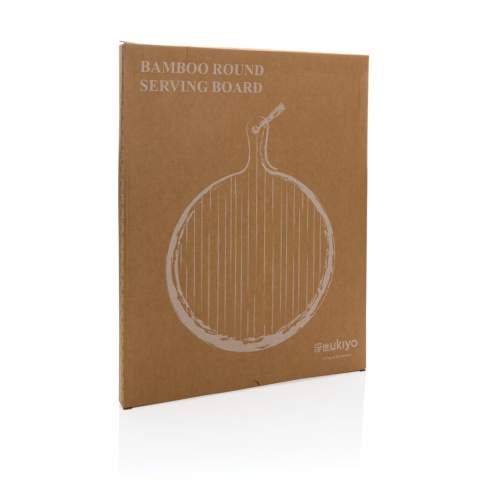 No matter what meal you're preparing, all your food will look great on this Ukiyo bamboo round serving board (dia 40cm). Enjoy your freshly prepared food and serve it in style to your friends and family. Packed in luxury kraft box. The board is untreated and can be treated with oil if desired. Never put it into the dishwasher, handwash only.