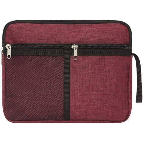 Toiletry bag with zipperered closure main compartment designed with heathered colour effect. Features two front small pockets (1 meshed and 1 regular). There may be minor variations in the colour of the actual product due to the nature of the fabric dyes, weaves, and printing.