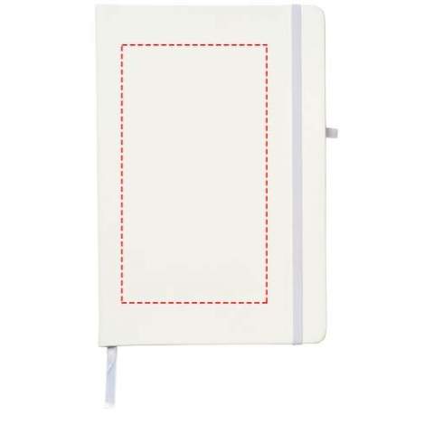 A5 Notizbuch mit farblich passendem Gummiverschluss, Stiftschlaufe und Lesebändchen. 96 Blatt 70g/m2 liniertes Papier. PU-Einband mit weicher Haptik.
