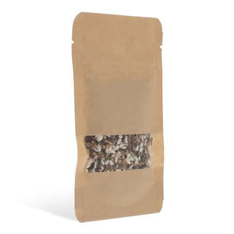 Sachet en papier kraft contenant 4 grammes de graines de fleurs séchées convenant à des fleurs de 2 m². Un véritable cadeau durable.