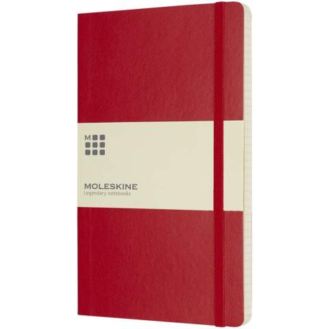 The Moleskine Classic soft cover notebook has a flexible cover in a range of bright colours. It has rounded corners, elasticated closure and ribbon bookmark. Contains 192 ivory-coloured squared pages.