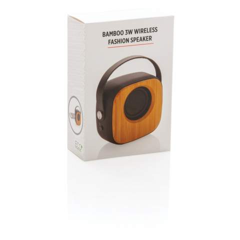 Natural bamboo 3W speaker with built-in 500 mAh lithium battery. With playing time up to 4 hours on one single charge and operating distance of 10m using BT5.0. Made from natural bamboo, ABS with soft touch finish and PU strap.<br /><br />HasBluetooth: True<br />NumberOfSpeakers: 1<br />SpeakerOutputW: 3.00