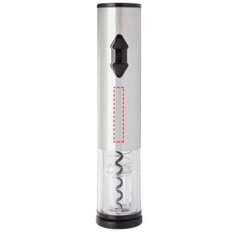 Elektrische wijnopener in combinatie met een foliesnijder, een schenker en een stop. Hij werkt op 4 AA-batterijen (niet inbegrepen).