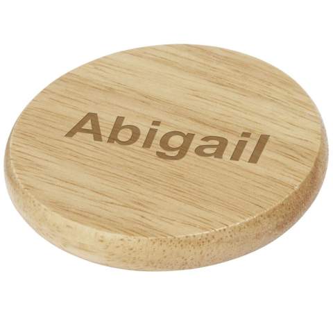 Wooden coaster with stainless steel bottle opener.