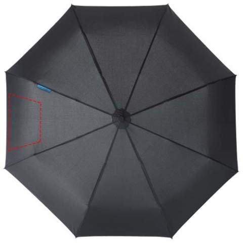 Exclusive design automatic open and close 3-section umbrella. Metal black shaft, fiberglass ribs and rubber coated plastic handle. Supplied with matching canopy colour pouch. Folds up to 31cm.