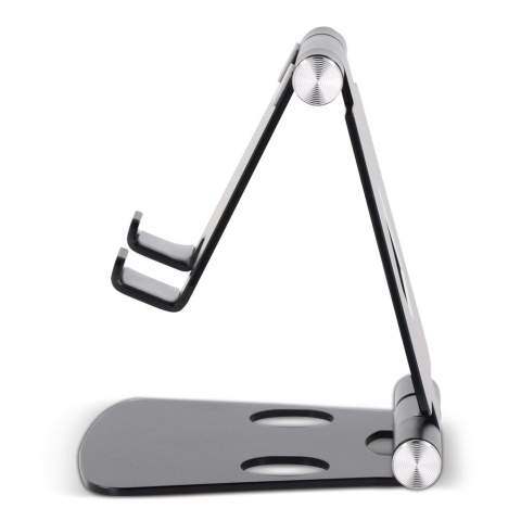 A must have on every desk! Ideal when making video calls from your phone. Adjustable to any height and angle, whenever you want. This aluminum smartphone stand features non-slip pads. Moreover, the open design allows you to connect your earbuds, headphones and charging cable.