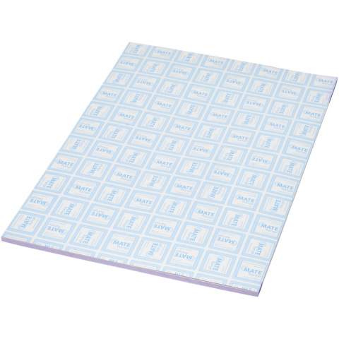 Weißer Desk-Mate® A4 Notizblock mit 80g/m2 Papier. Vollfarbdruck auf jedem Blatt möglich. Erhältlich in 3 Größen: 25, 50, 100 Blatt.