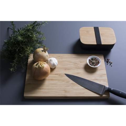 Durable cutting board made from high-quality bamboo. Can also be used as a serving platter. Large size and beautifully designed with subtly sloping sides. Barely absorbs moisture, allowing this product to maintain its optimal quality. Each item is individually boxed.