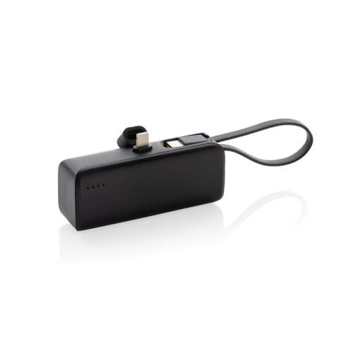 Portable and pocket size powerbank that’s easy to bring on the go. The powerbank comes with a lightning connector plug that you can easily connect to your iPhone to start charging direct. The 3000 mAh powerbank also has an integrated USB C input and output cable that can be used to charge USB C items and to re-charge the powerbank. No need to carry any cables to use or re-charge this powerbank. Made with recycled ABS and recycled TPE. Total recycled content: 19% based on total item weight. RCS certification ensures a completely certified supply chain of the recycled materials. Packed in FSC® packaging. PVC Free. Input: 5V/2.1A Output 5V/2.4A.<br /><br />PowerbankCapacity: 3000<br />PVC free: true