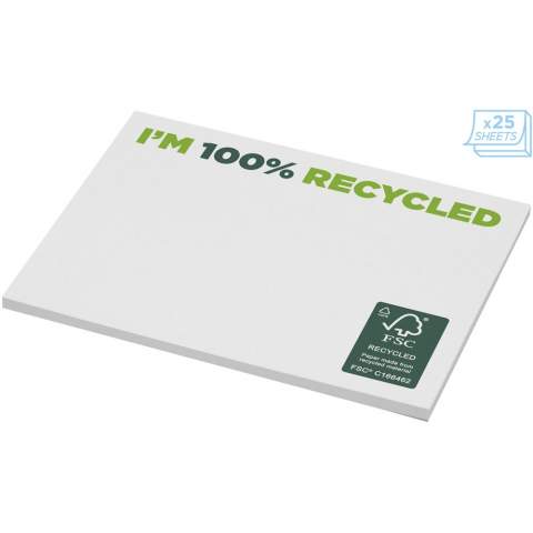 Mémos autocollants Sticky-Mate® recyclés avec des feuilles de papier autocollant 80 g/m² en différentes couleurs. Impression en couleur possible sur chaque feuille. Trois tailles disponibles (25/50/100 feuilles) 