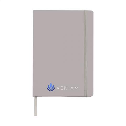 Notebook in A4 format with 96 pages of cream coloured, lined paper (80 g/m²). With a perfect binding, hard cover, elastic fastener and silk ribbon.