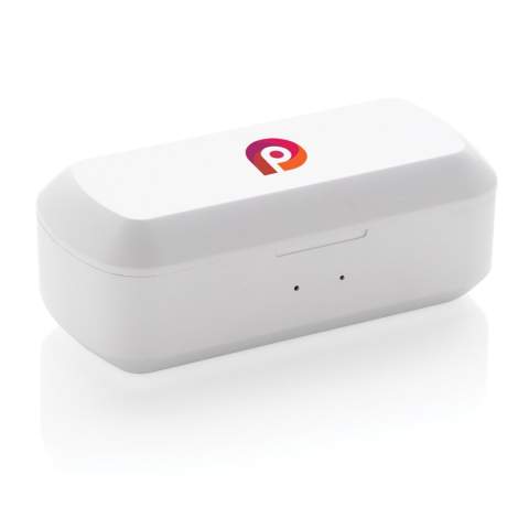 Ecouteurs en ABS avec technologie BT 5.0 pour connexion facile (jusqu’à 10m) et une qualité d’écoute parfaite. Batterie 35 mAh pour 3 heures d’écoute et peut être rechargé en 1 heure dans le boîtier de charge de 500 mAh. Livré avec des embouts de différentes tailles. Avec fonction micro et prise d’appel.<br /><br />HasBluetooth: True<br />PVC free: true