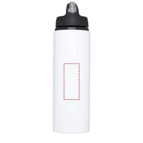 Einwandige Flasche aus Aluminium, Schraubdeckel mit Klappdeckel-Trinköffnung. Der Deckel verfügt über einen Griff für einfaches Tragen. BPA-frei. Das Fassungsvermögen beträgt 800 ml.