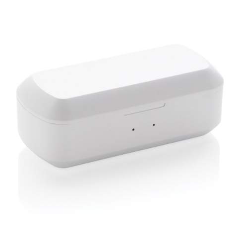 Ecouteurs en ABS avec technologie BT 5.0 pour connexion facile (jusqu’à 10m) et une qualité d’écoute parfaite. Batterie 35 mAh pour 3 heures d’écoute et peut être rechargé en 1 heure dans le boîtier de charge de 500 mAh. Livré avec des embouts de différentes tailles. Avec fonction micro et prise d’appel.<br /><br />HasBluetooth: True<br />PVC free: true