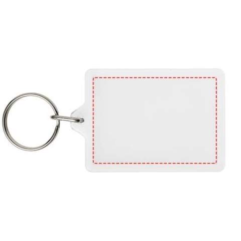 Clear rectangular C1 keychain with metal split keyring. The metal looped ring offers a flat profile which is ideal for mailings. Print insert dimensions: 5,0 cm x 3,5 cm.