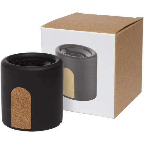 Bluetooth® speaker made of a combination of natural limestone and cork. Speaker output is 3 W and it contains a 500 mAh lithium polymer battery. Bluetooth® 5.0 working range is 10 metres. This speaker allows up to 4 hours of usage at 70% volume on a single charge. The gift box and instruction manual are made of sustainable packing material. Includes a Micro-USB charging cable.