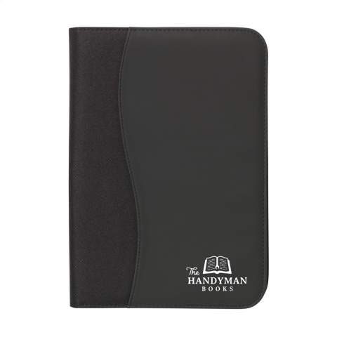 Conference/document folder made of 600D polyester/imitation leather in A4 format. With spacious storage, extra pocket on the back and zip closure. Incl. writing pad and ballpoint pen.