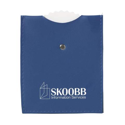 Parking disk made of blue imitation leather.