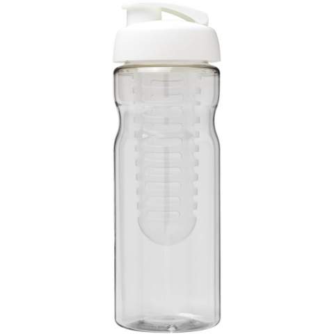 Single-wall sport bottle with ergonomic design. Bottle is made from recyclable PET material. Features a spill-proof lid with flip top and a removable infuser which allows you to add your favourite fruit flavour into your beverage. Volume capacity is 650 ml. Mix and match colours to create your perfect bottle. Contact customer service for additional colour options. Made in the UK. Packed in a home-compostable bag. BPA-free.