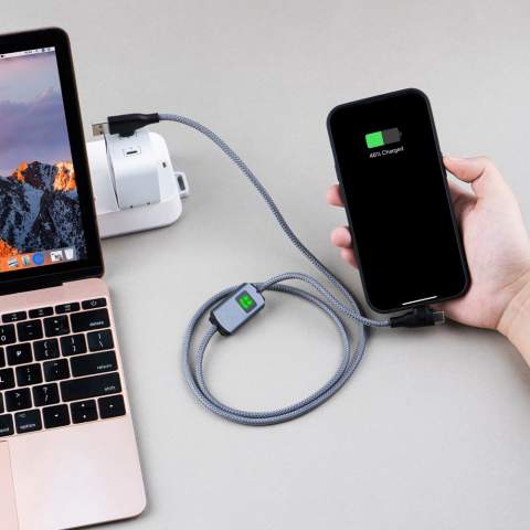 Clever aufladen! 100W für MacBooks, Laptops, Tablets, Smartphones. Cleveres Smiley-Symbol: schnelles (grünes) oder normales (weißes) Laden. Aus recyceltem Aluminium und Kunststoff für schnelles Laden und Datentransfer.