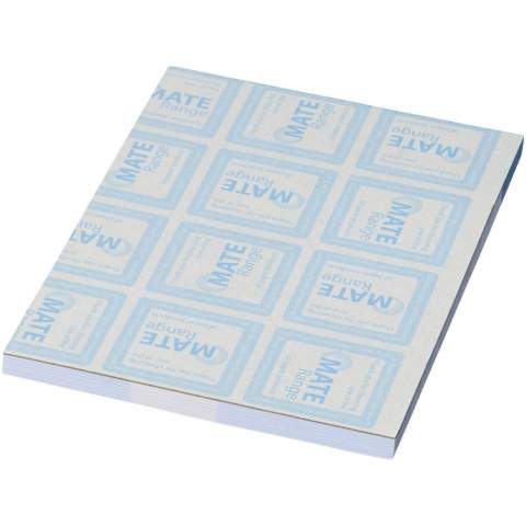 Weißer Desk-Mate® A7 Notizblock mit 80g/m2 Papier. Vollfarbdruck auf jedem Blatt möglich. Erhältlich in 3 Größen: 25, 50, 100 Blatt.