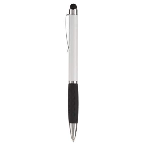 Kunststoff Touch Screen Pen-Toppoint Design. Metallclip und schwarze Gummimanschette. Drehmechanik. Blauschreibend. 