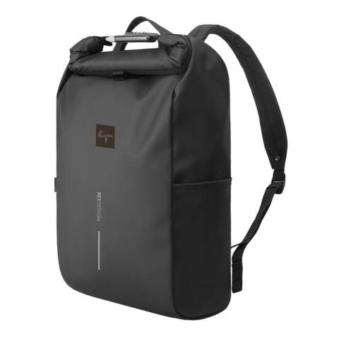 Urban Water Resistant Bike backpack stands as the ideal travel companion, ensuring security and convenience. By rolling up the main compartment and securing it with the reinforced combination lock, the backpack offers complete closure, which can also be used to lock the bag around a fixed object. The backpack easily attaches to your bike frame. Inside, padded compartments accommodate a 16” laptop, while mesh pockets keep your essentials organised. The minimalist exterior is crafted from high-quality, water-resistant, and durable PU material, while the lining is crafted with AWARE™, the use of genuine recycled fabric is guaranteed. 32% recycled content. Registered design®<br /><br />FitsLaptopTabletSizeInches: 16.0<br />PVC free: true