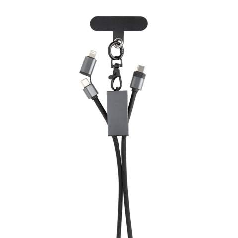 Stay charged with the Terra Universal Phone Cord. This versatile accessory combines the convenience of a lanyard with the functionality of a high-performance charging and data cable. Perfect for anyone on the go, this universal cord is built to support both USB-C and iOS devices, making it ideal for multiple device users.Type-C input with dual Type-C and iOS outputs, ensuring you can charge across a variety of devices. Enjoy up to 60W power delivery (Type-C to Type-C), allowing you to charge your device with 20V/3A maximum current for faster recharging. Sync data and enjoy Android Auto compatibility. Total recycled content: 63% based on total item weight. RCS certification ensures a completely certified supply chain of the recycled materials. Packed in plastic free envelope packaging. PVC free.<br /><br />PVC free: true