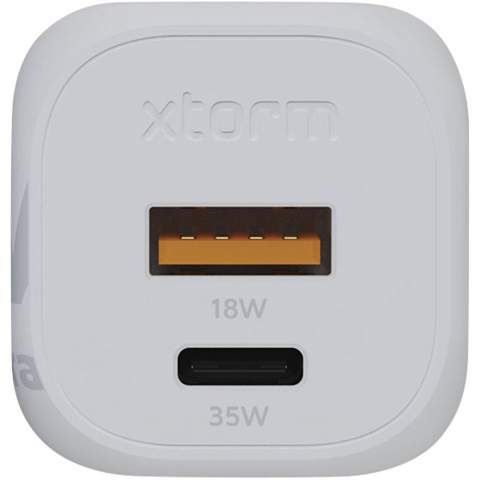 The 35W GaN² Ultra wall charger is designed to be more compact and powerful than ever before. With its compact design and dual-port functionality, this wall charger is perfect for your travels, office, or home. To reduce waste and contribute to a more sustainable future, the charger is made from 97% recycled plastic. Output: 1 USB-C 35W power delivery, and 1 USB-A 18W quick charge 3.0. Delivered with a user manual.