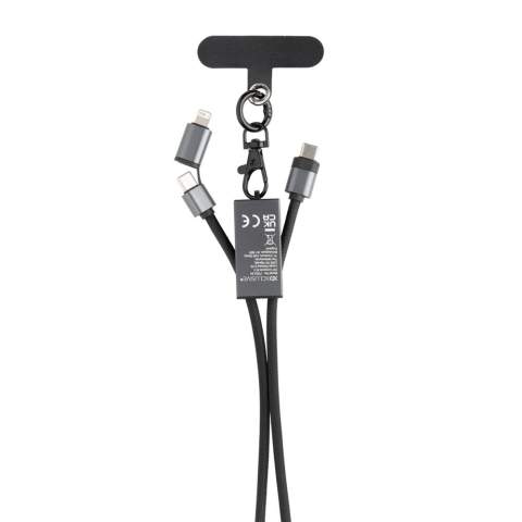 Stay charged with the Terra Universal Phone Cord. This versatile accessory combines the convenience of a lanyard with the functionality of a high-performance charging and data cable. Perfect for anyone on the go, this universal cord is built to support both USB-C and iOS devices, making it ideal for multiple device users.Type-C input with dual Type-C and iOS outputs, ensuring you can charge across a variety of devices. Enjoy up to 60W power delivery (Type-C to Type-C), allowing you to charge your device with 20V/3A maximum current for faster recharging. Sync data and enjoy Android Auto compatibility. Total recycled content: 63% based on total item weight. RCS certification ensures a completely certified supply chain of the recycled materials. Packed in plastic free envelope packaging. PVC free.<br /><br />PVC free: true