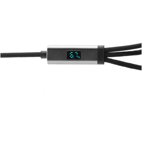 Ultraschnelles 5-in-1 Ladekabel mit 100W aus rPET zum Aufladen von Smartphones, Tablets und Laptops. Der duale USB-A- und USB-C-Eingang macht das Kabel 100 % kompatibel mit den neuesten Computermodellen. Output: Typ-C, Micro USB und Lightning. Geliefert mit einer wiederverwertbaren Tasche aus TPU und einer Einlage aus recyceltem Papier. Länge des Kabels: 1 Meter.