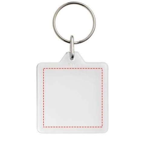 Clear square U1 keychain with metal split keyring. The metal looped ring offers a flat profile which is ideal for mailings. Print insert dimensions: 3,2 cm x 3,2 cm.
