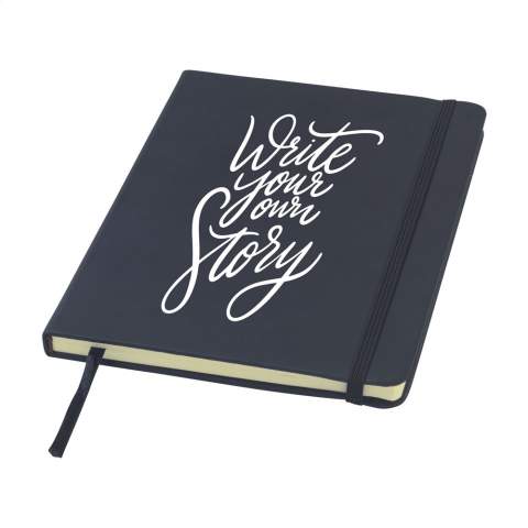 Practical notebook in A5 format. With hard PU cover, approx. 80 sheets/160 pages of cream coloured, lined paper (70 g/m²), elastic closure and ribbon marker.